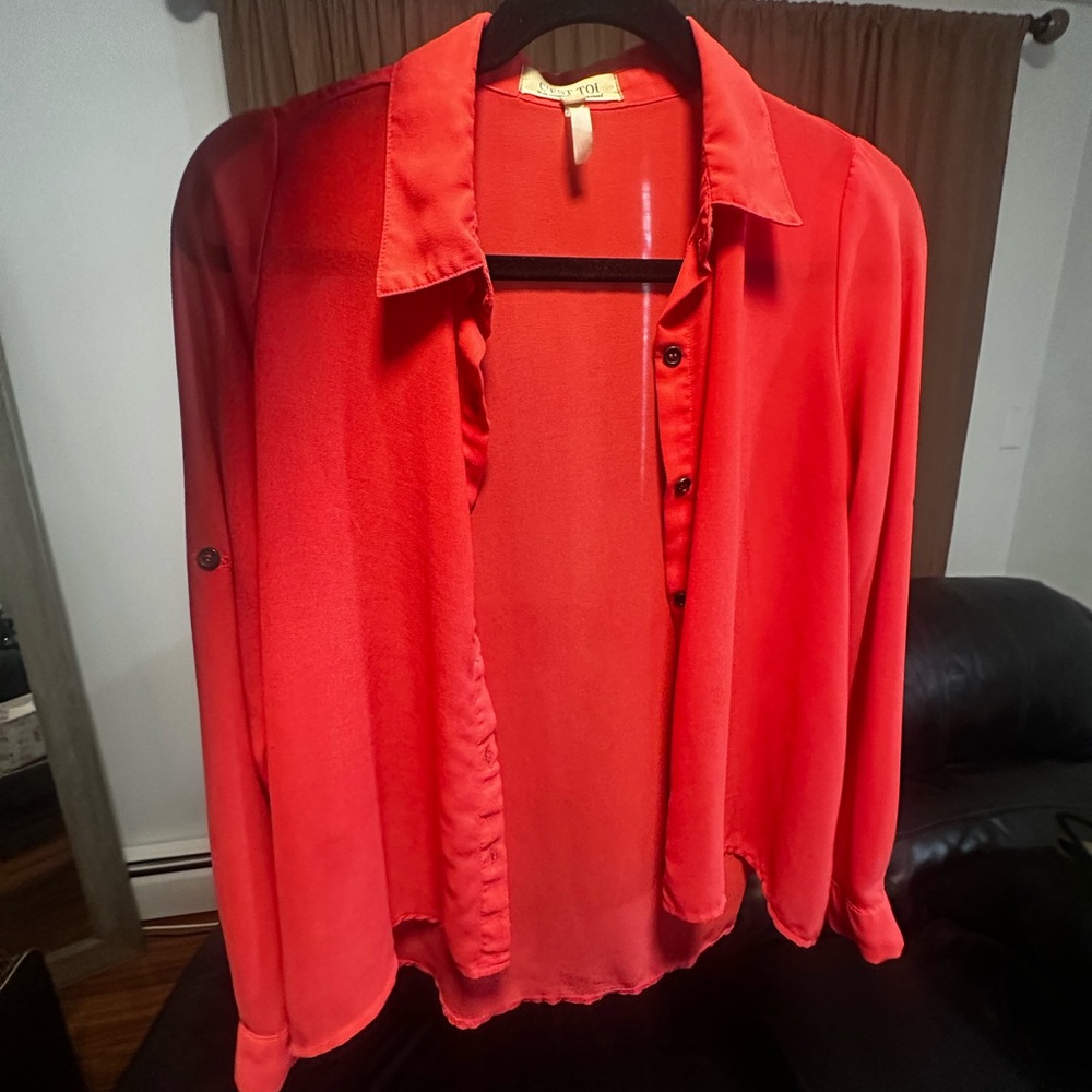 Vince Red Button Down Women's Shirt